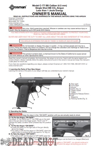 Инструкция на пневматический пистолет Crosman C-TT (Токарева, 4.5 мм) паспорт скачать