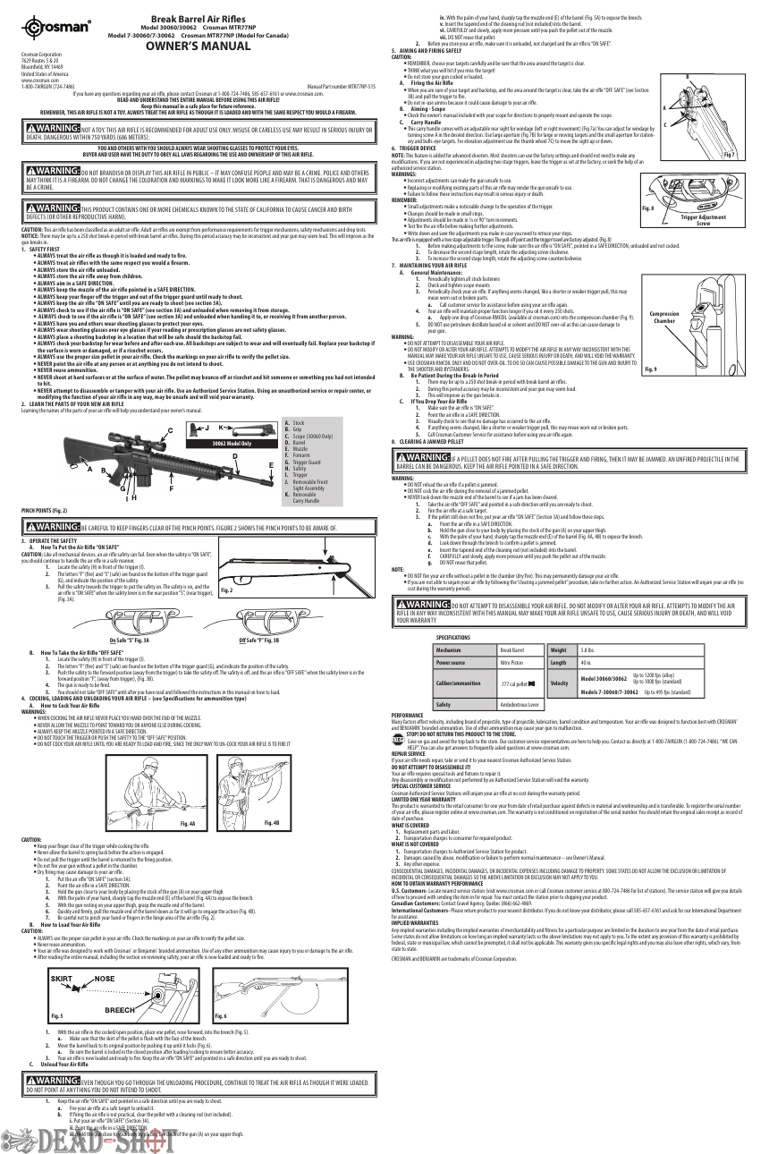 Инструкция на пневматическую винтовку Crosman MTR77 NP (4.5 мм) паспорт скачать