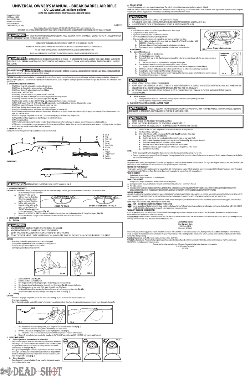 Инструкция на пневматическую винтовку Crosman Summit R8-30040 (4.5 мм) паспорт скачать