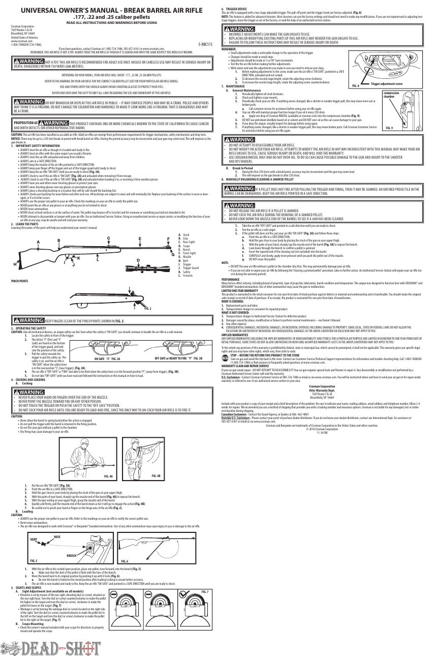 Инструкция на пневматическую винтовку Crosman Trail NP 8-BT1K77WNP (4.5 мм) паспорт скачать