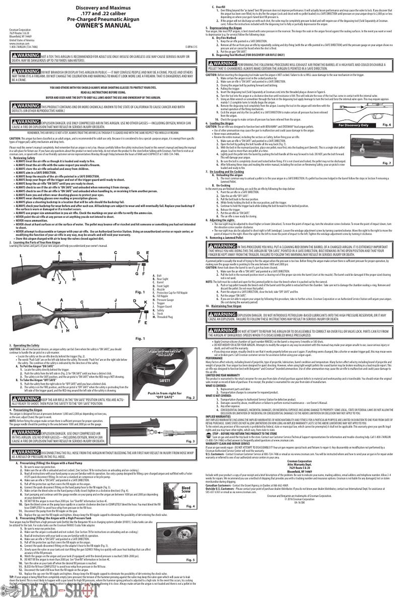 Инструкция на пневматическую винтовку Crosman BP1K77GP Benjamin Discovery (4.5 мм) паспорт скачать