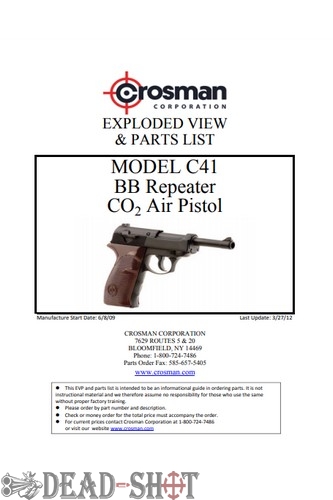 Взрыв схема на пневматический пистолет Crosman C41 (Walther P38, 4.5 мм) скачать